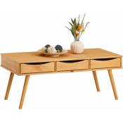 Table basse julie style rétro vintage table de salon rectangulaire avec 3 tiroirs, en pin massif lasuré brun - Brun