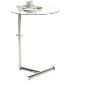 Table d'appoint leonie bout de canapé rond table à café table basse hauteur réglable, en métal chromé et verre trempé transparent - Chrome/Verre