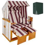 Tectake - Corbeille de plage avec housse de protection - abri de plage, chaise de plage, cabine de plage - rouge/blanc
