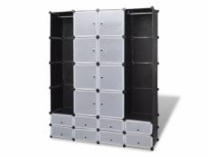 Vidaxl armoire modulaire 18 compartiments noir et blanc 37x146x180,5cm 240501