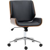 Vinsetto - Chaise de bureau manager design vintage pivotante hauteur réglable bois peuplier acier chromé revêtement mixte synthétique tissu noir
