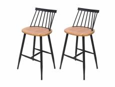 2x tabouret de bar hwc-g69, chaise bar, bois massif, style rétro,métal, avec repose-pied, gastronomie ~ nature