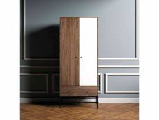 Armoire 2 portes 1 tiroir en bois imitation noyer avec pieds en acier - bi0046