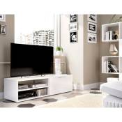 Caesaroo - Meuble tv 130 cm William Blanc brillant avec porte et deux compartiments Blanc
