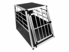 Cage de transport en aluminium 69 x 65 x 90 cm - 1 porte - angle 65° avant et 90° arrière - parfaite pour voyage trajet animaux grand format sécurité