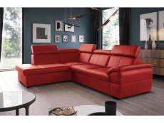 Canapé d'angle convertible en cuir italien de luxe - rouge foncé - 5/6 places - avec coffre - angle gauche (vu de face) – tony