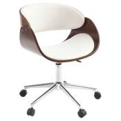 Chaise de bureau à roulettes design blanc, bois foncé noyer et acier chromé bent - Noyer / blanc