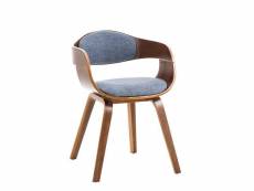Chaise de bureau sans roulettes visiteur en tissu et bois design retro et confort maximal noyer bleu bur10544