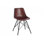 Chaise en cuir et métal marron 46x49x79 cm
