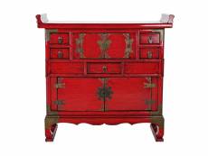 Commode en bois rouge avec 5 tiroirs et 4 portes - largeur 81 x hauteur 78 x profondeur 33,5cm