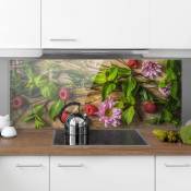 Crédence en verre - Flowers Raspberry Mint - Panorama Dimension: 40cm x 100cm