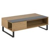 Ebuy24 - Allan Table basse relevable avec espace de rangement, plaqué chêne et verre noir.