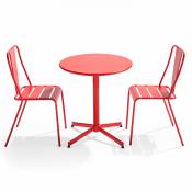 Ensemble table ronde et 2 chaises de jardin bistrot métal rouge