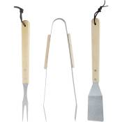 Iperbriko - 3-Piece Steel and Wood Barbecue Tools Set - Spatula, Tongs, and Fork - 35 x 6.8 x 1.5 cm, 35 x 9.5 x 2.5 cm, 35 x 2.2 x 1.5 cm
