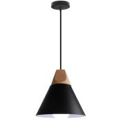 Lampe suspension industrielle créative bois massif chambre salon lampe suspension décoratif (noir) - Noir