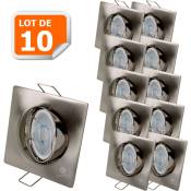 Lampesecoenergie - Lot de 10 Spot led carré 230v alu brossé 38° led blanc chaud