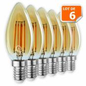 Lampesecoenergie - Lot de 6 Ampoules Led Flamme Filament Doré 4 watt (éq. 42 Watt) Culot E14