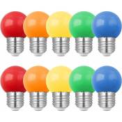 Lot de 10 Ampoule Couleur led E27 1W, Équivalent Incandescence 10W, 1W G45 Ampoule Écoénergétique Colorée, Ampoule Mini Globe, Rouge Vert Bleu Orange