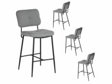 Lot de 4 tabouret de bar scandinave avec dossier et repose-pieds, siège rembourrés de 69 cm de haut, chaises hautes en bouclette cadre en métal, gris