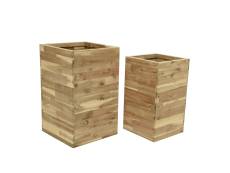 Lot de deux cache-pots carrés en bois d'acacia - Jardideco