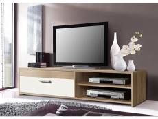 Meuble-banc tv multimédia 120 cm pour tv jusqu'à 49 " avec 1 placard latéral et 2 étagères à stockage