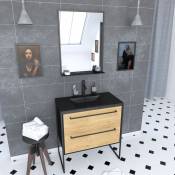 Meuble de salle de bain 80x50 cm NOIR MAT - 2 tiroirs