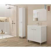 Meuble de salle de bain sur le sol 80 cm Blanc brillant avec miroir Blanc - Standard