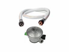 Pack tuyau gaz flexible 2 m + détendeur butane à clipser quick-on valve diam 27mm avec sécurité stop gaz