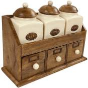 Rangement à tiroirs en bois + 3 pots en céramique