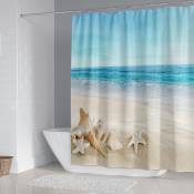 Rideau de douche de plage pour salle de bain, 3D Ocean Coastal Seashell Starfish Fabric Rideau de douche décoratif, imperméable et lavable 70,8 x