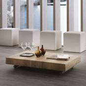 Table basse relevable extensible block design rouvre noué piétement taupe 80 x 120 cm - natural