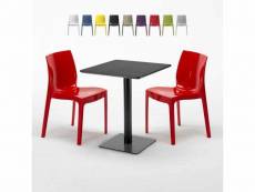 Table carrée 60x60 noire avec 2 chaises colorées ice licorice