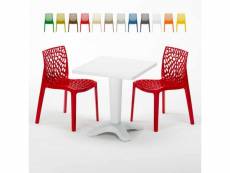 Table carrée blanche 70x70cm avec 2 chaises colorées grand soleil set bar café gruvyer patio Grand Soleil