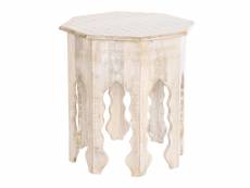 Table d'appoint en bois de manguier coloris naturel, blanc - diamètre 49 x hauteur 35 cm