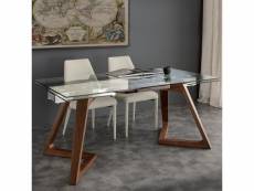 Table repas extensible gaudi plateau en verre piétement bois massif teinté noyer 180-260 x 100 cm 20100995062