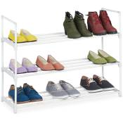 Tagère à chaussures, 3 niveaux, système d'emboîtement, 12 paires, couloir, extensible, rangement métal, blanc - Relaxdays