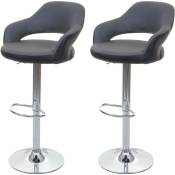2x tabouret de bar HW C-F16, chaise de comptoir avec dossier, rotatif, similicuir - gris/blanc