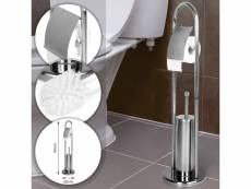 Aquamarin® porte-papier avec brosse de toilette - en acier inoxydable, 81 x 22 cm, en argenté - set de wc sur pied, support, porte-rouleau, dérouleur