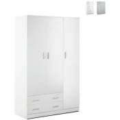 Armoire penderie moderne chambre 3 portes 2 tiroirs Mell | Blanc