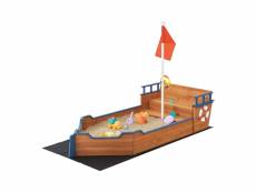 Bac à sable mestia de forme bâteau en bois avec banc rabattable et drapeau 136 x 193 x 94 cm [en.casa]