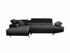 Canapé d'angle gauche convertible tissu gris et simili noir mio 271 cm RIOTGRFPUNRG