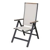 Chaise de jardin en aluminium, chaise de salle à manger pliante avec des accoudoirs solides, réglable en 6 positions, chaise portable chargeable 150