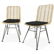 Deux chaises en rotin naturel et métal. coussins noirs - Cahya - Noir