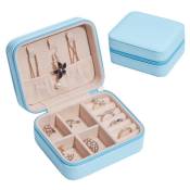 Ensoleille - Mini boîte de rangement de bijoux en cuir pu de voyage(bleu clair)