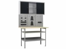 Etabli 120 cm avec 3 panneaux muraux et 1 armoire atelier table de travail gris noir helloshop26 02_0003659