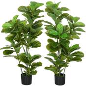 HOMCOM Lot de 2 plantes artificielles figuiers artificiels à feuilles arbre artificiel avec pot inclus hauteur 110 cm vert