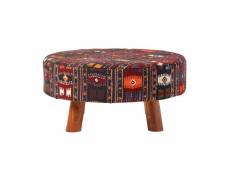Homescapes tabouret motifs kilim rouge pieds en bois 62 x 62 x 30 cm SF1580