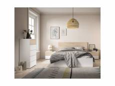 Ilona - chambre 140x190cm lit + chevets + chiffonnier effet chêne clair et blanc mat