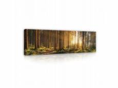 Impression sur toile forêt paysage panorama soleil 145x45 cm xxl tableau décoration murale intissée pour salon chambre pret a accroche