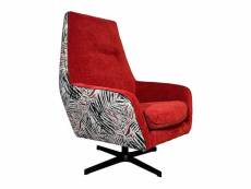 Jungle - fauteuil bicolore tissu imprimé et velours rouge